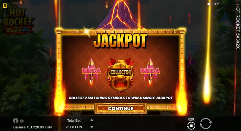 Hot Rocket 5x 3x 2x - memulai Jackpot Spins dengan roket kolektor di tengah