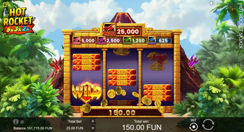 Hot Rocket 5x 3x 2x - kemenangan dengan tiga Wild pada garis pembayaran pertama